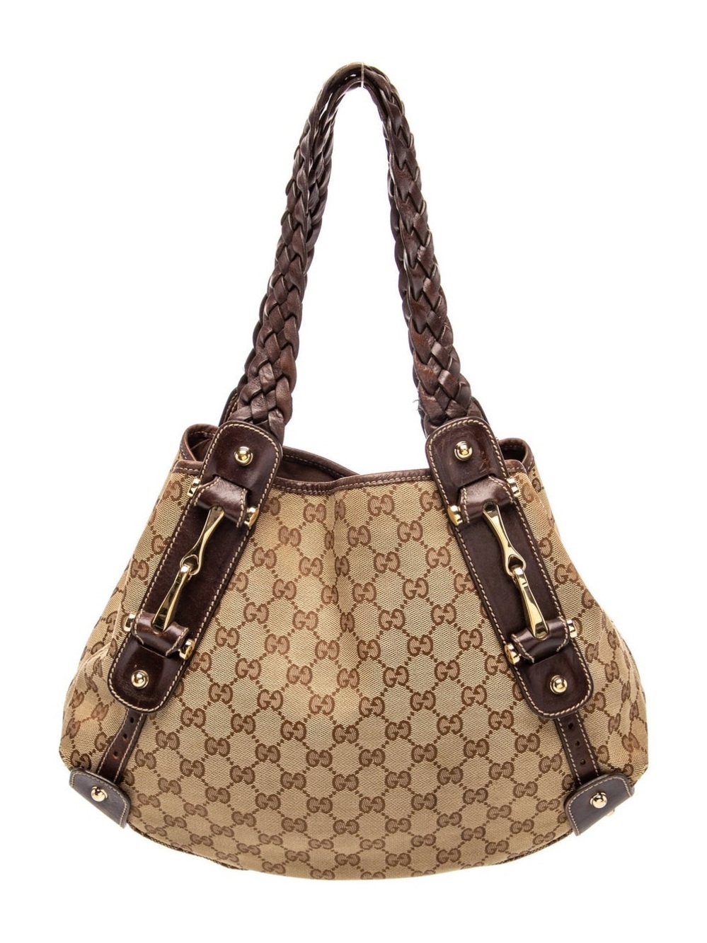 Gucci Pelham GG Canvas Brown Leather Braided Strap Y2K Satchel
